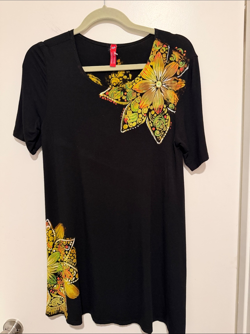 Desigual Black Tunic with Yellow & Green Floral Appliqué